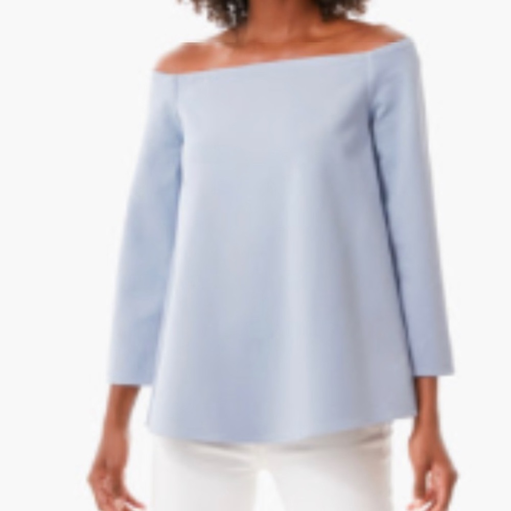 TUCKERNUCK FRENCH BLUE MIRANDA OFF THE SHOULDER BLOUSE
